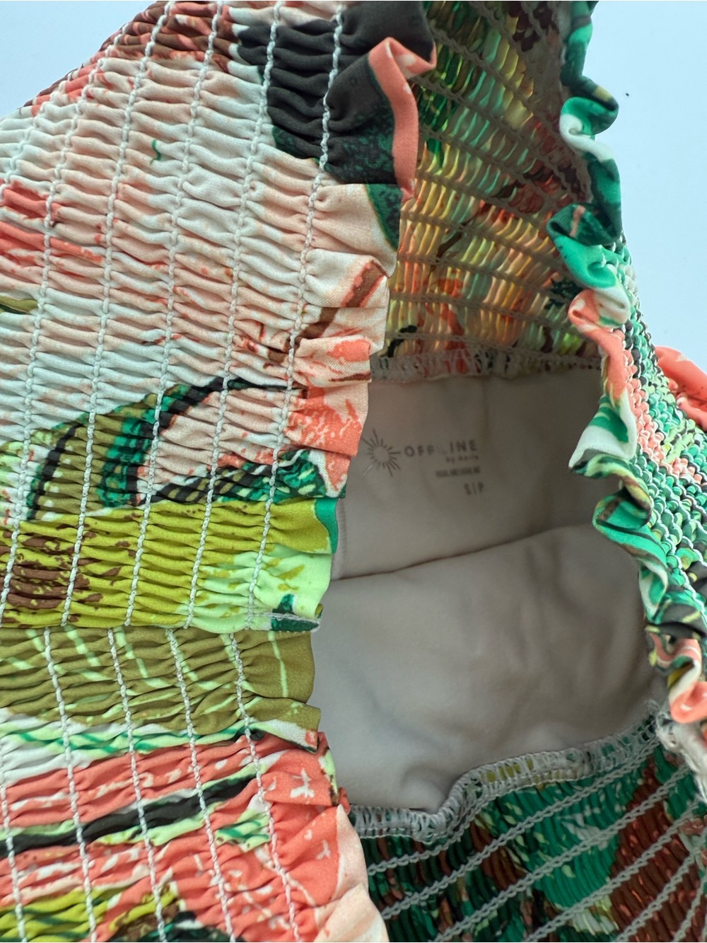 Offline By Aerie. Tropical Print High-Waist Women’s Shorts - Coral & Green - Picture 5 of 5